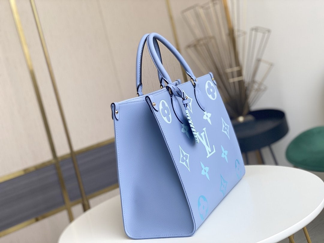 ONTHEGO MM 35CM SUMMER BLUE EMBOSSED GRAINED COWHIDE