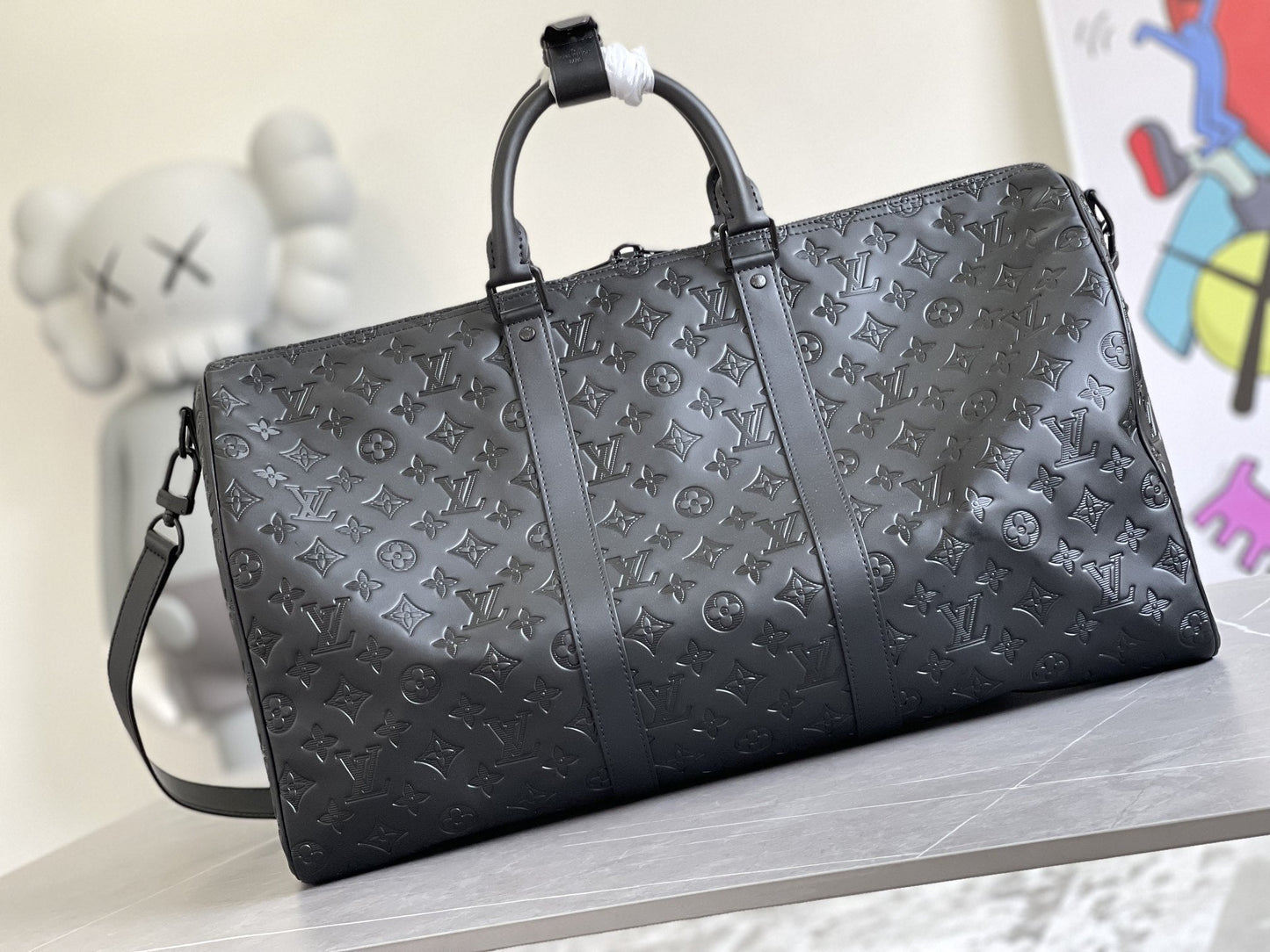 KEEPALL 50 BANDOULIERE BLACK EMPREINTE LEATHER