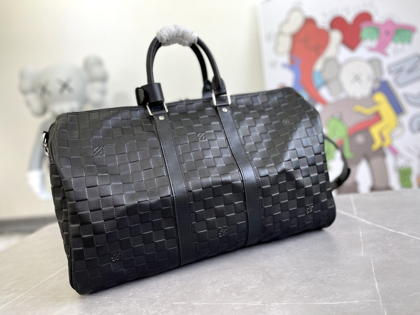 KEEPALL 45 BANDOULIERE BLACK EMPREINTE INFINI