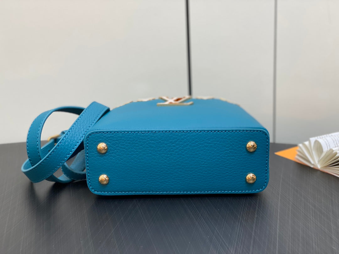 CAPUCINES MINI 21 BLUE TAURILLON GOLD  HARDWARE