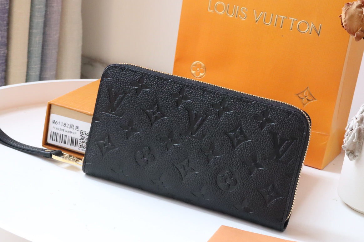 LV ZIPPY WALLET LONG PURSE BLACK MONOGRAM EMPREINTE LEATHER