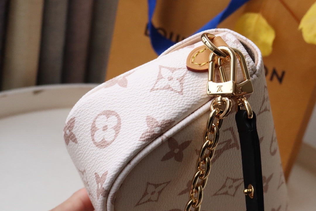 LV WOC 2WAY CHAIN WHITE PINK LEATHER