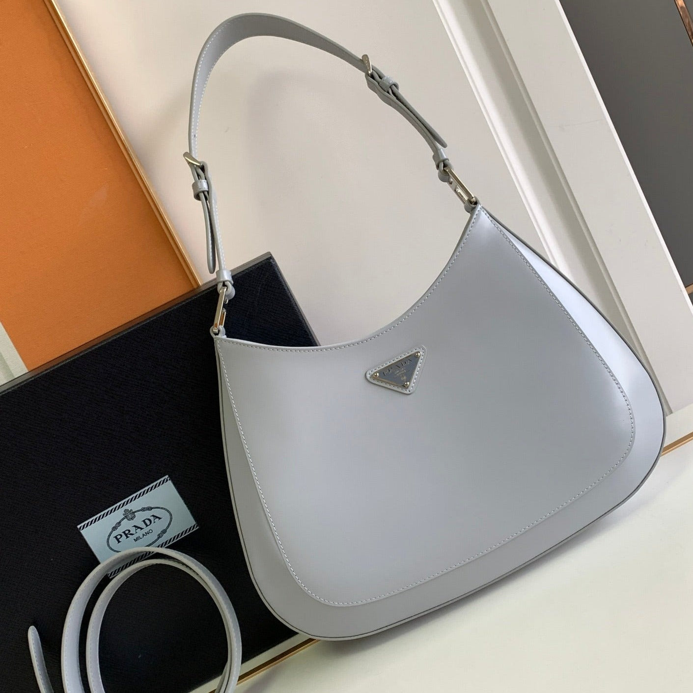 CLEO 30 GREY BRUSHED LEATHER SHOULDER BAG