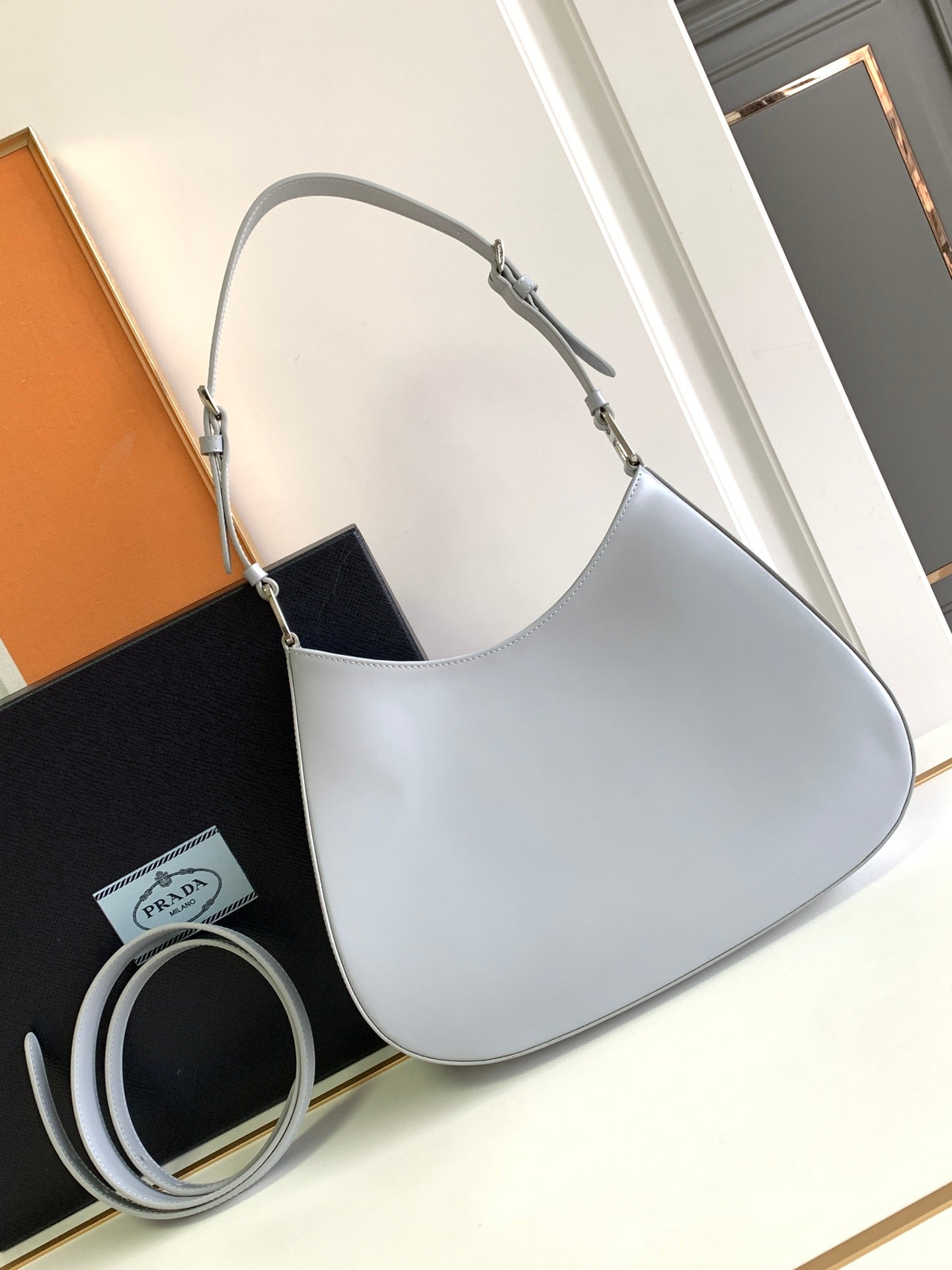 CLEO 30 GREY BRUSHED LEATHER SHOULDER BAG