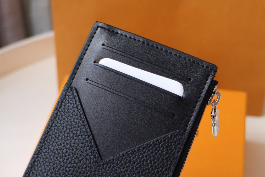 COIN CARD HOLDER 8 BLACK AEROGRAM CALFSKIN