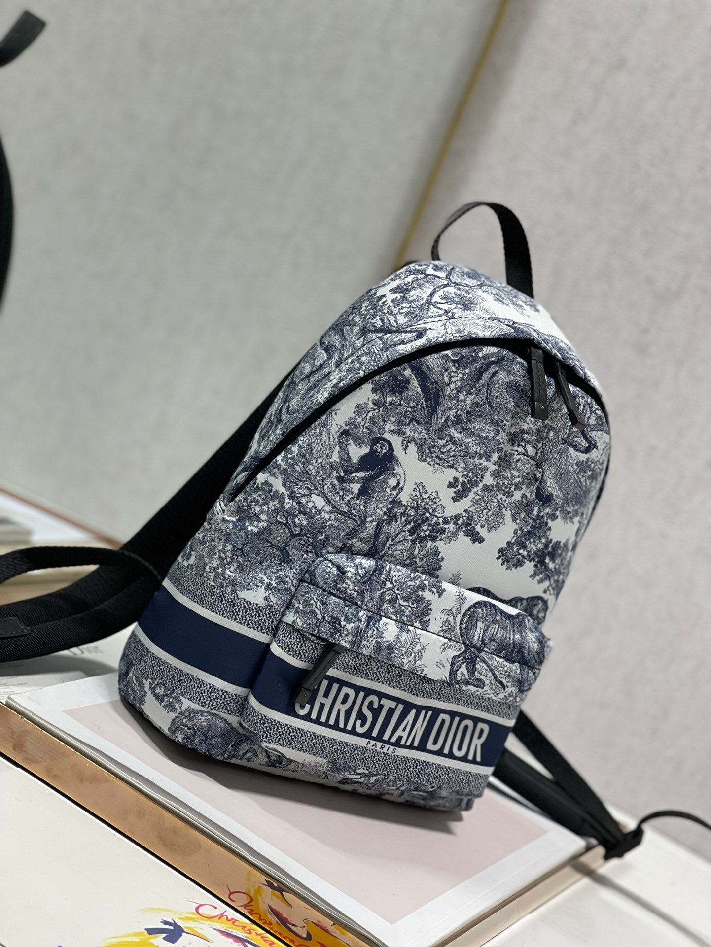 TRAVEL BACKPACK 20CM WHITE BLUE OBLIQUE JACQUARD