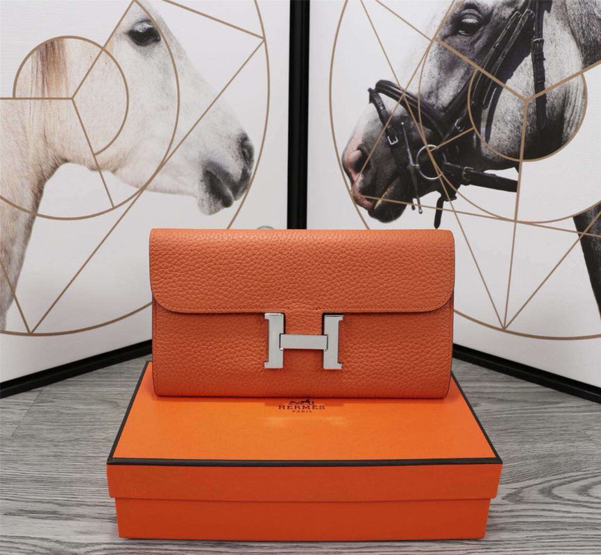 HM CLUTCH CONSTANCE 20.5 ORANGE CALFSKIN SILVER HARDWARE