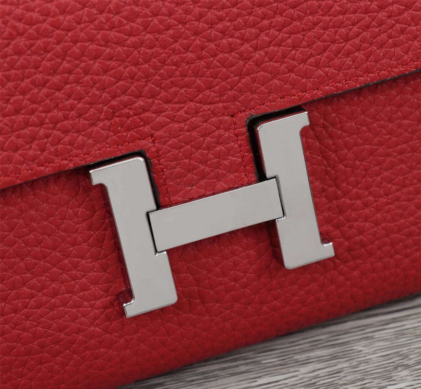 HM CLUTCH CONSTANCE 20.5 RED CALFSKIN SILVER HARDWARE