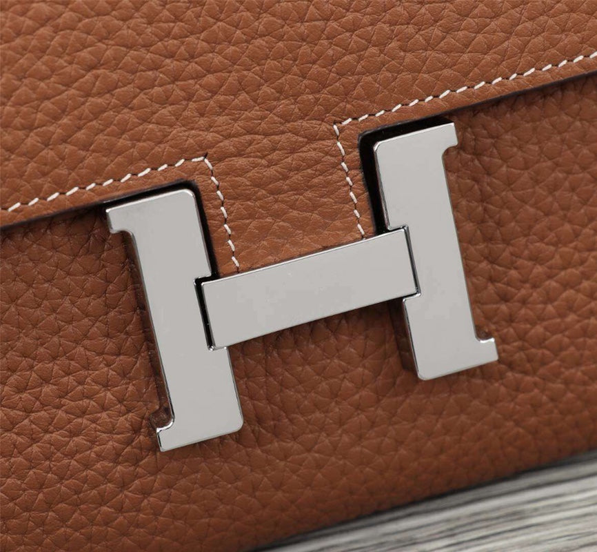 HM CLUTCH CONSTANCE 20.5 BROWN CALFSKIN SILVER HARDWARE