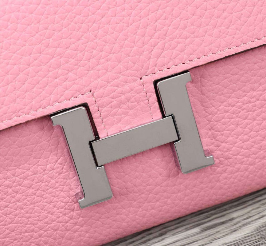 HM CLUTCH CONSTANCE 20.5 LIGHT PINK CALFSKIN SILVER HARDWARE