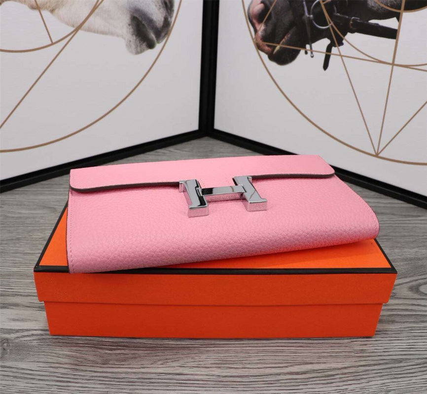 HM CLUTCH CONSTANCE 20.5 LIGHT PINK CALFSKIN SILVER HARDWARE