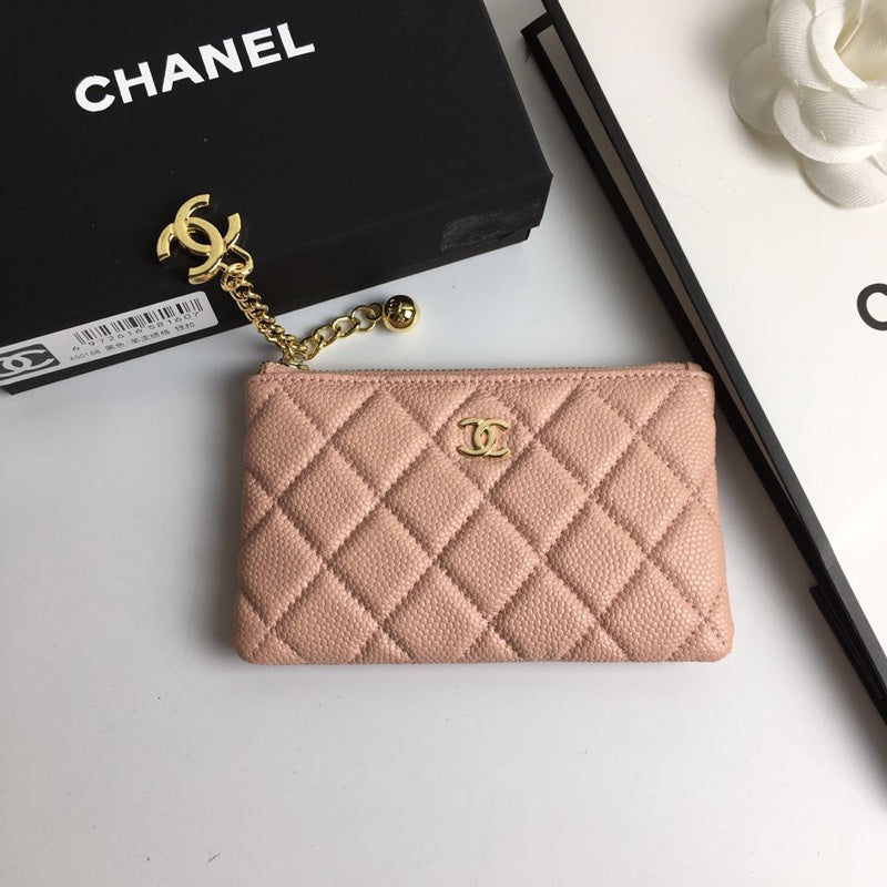 CC CLASSIC SMALL ZIPPED POUCH 15 PALE PINK CALFSKIN GOLD ICON