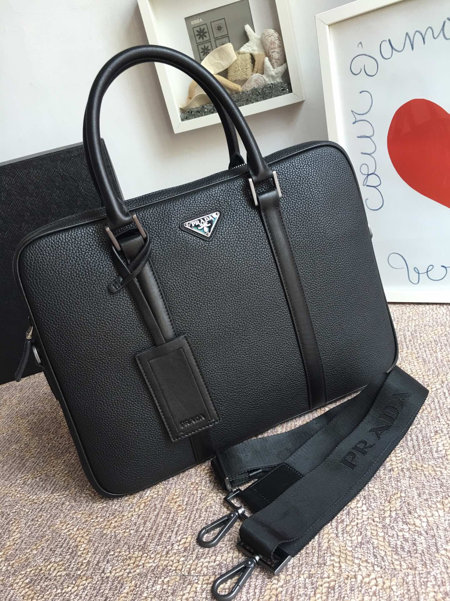 WORK BAG 36 IN BLACK GRAINED CALFSKIN