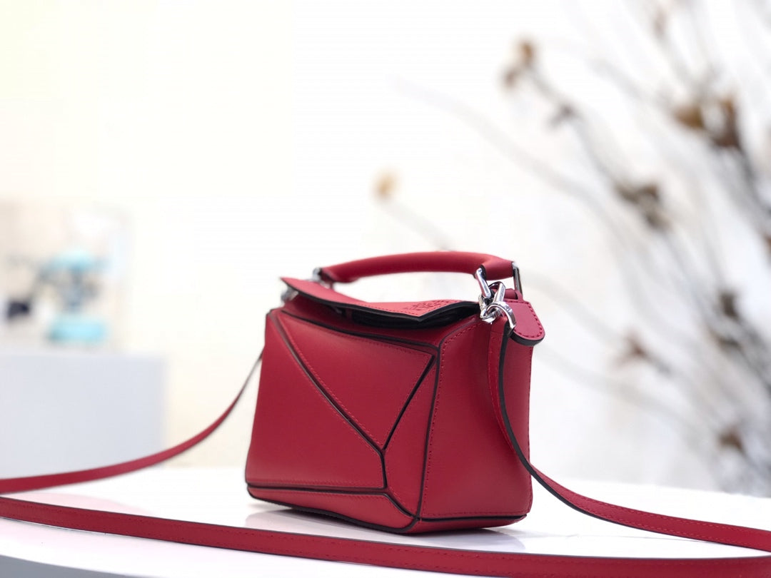 LOE MINI 18 PUZZLE BAG IN CHERRY RED CALFSKIN