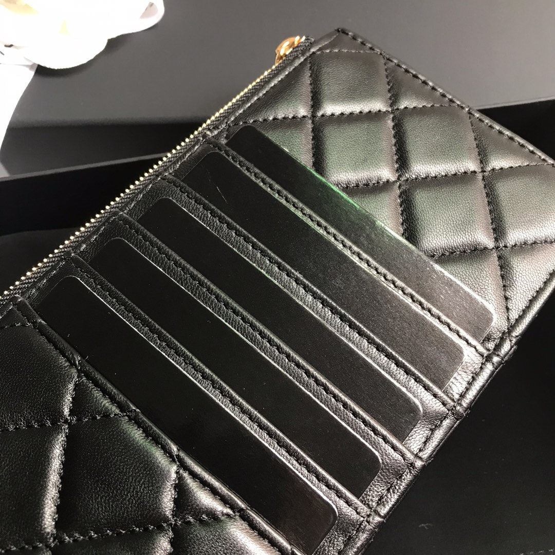 CC MOBILE PURSE 19.5 BLACK GRAINED CALFSKIN GOLD ICON