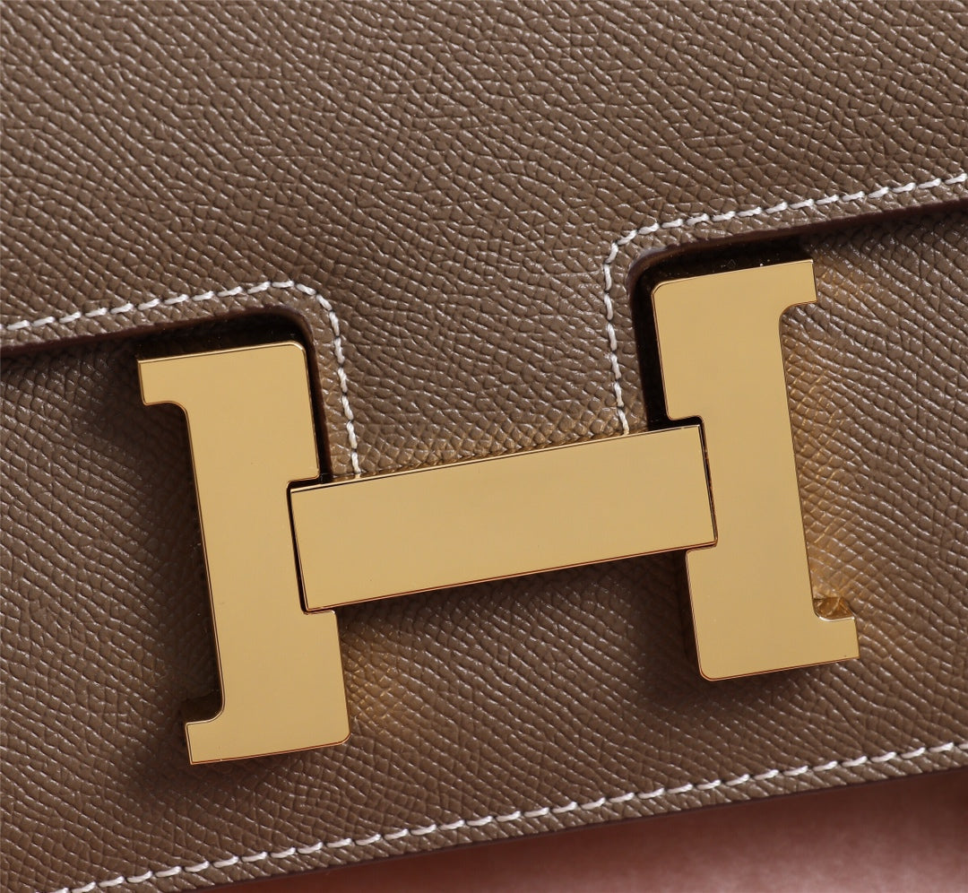 HM CONSTANCE BAGS 19 CHOCOLATE LAMBSKIN GOLD BUCKLE