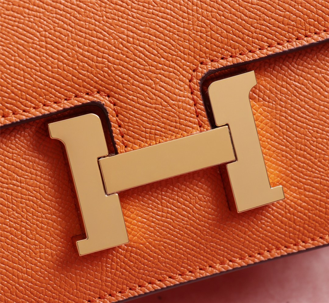 HM CONSTANCE BAGS 22 ORANGE LAMBSKIN GOLD BUCKLE