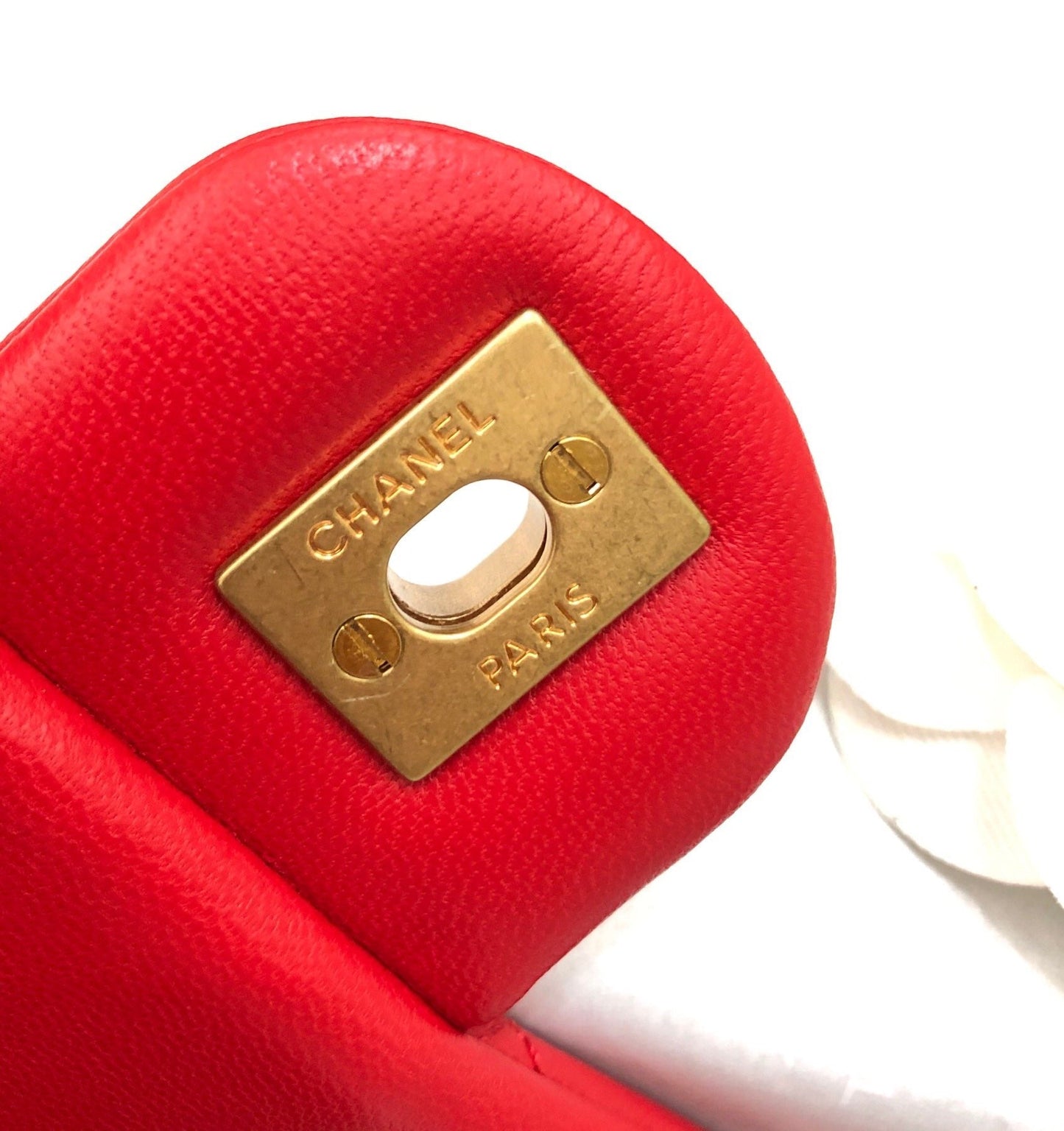 MINI SQUARE CLASSIC FLAP BAG 17CM RED LAMBSKIN GOLD HARDWARE