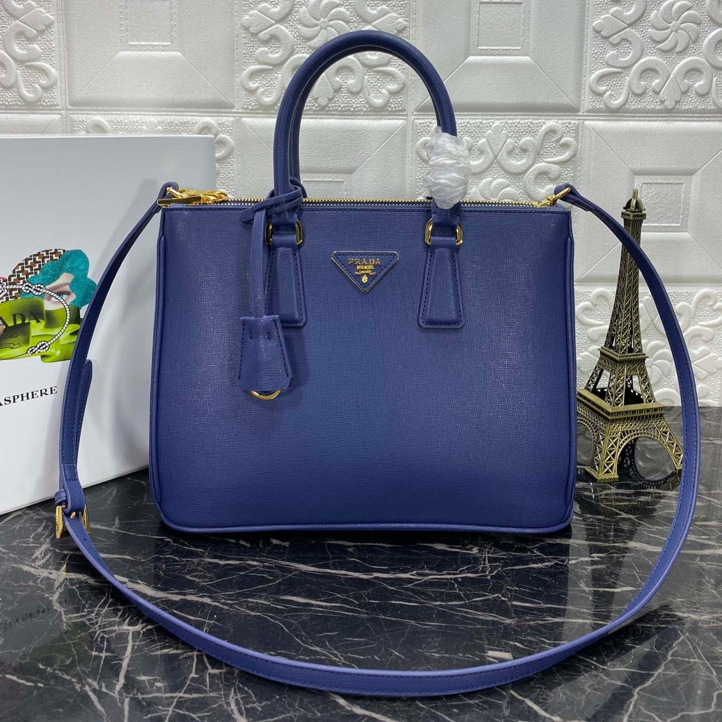 PRA GALLERIA 32 BAG IN NAVY BLUE SAFFIANO LEATHER