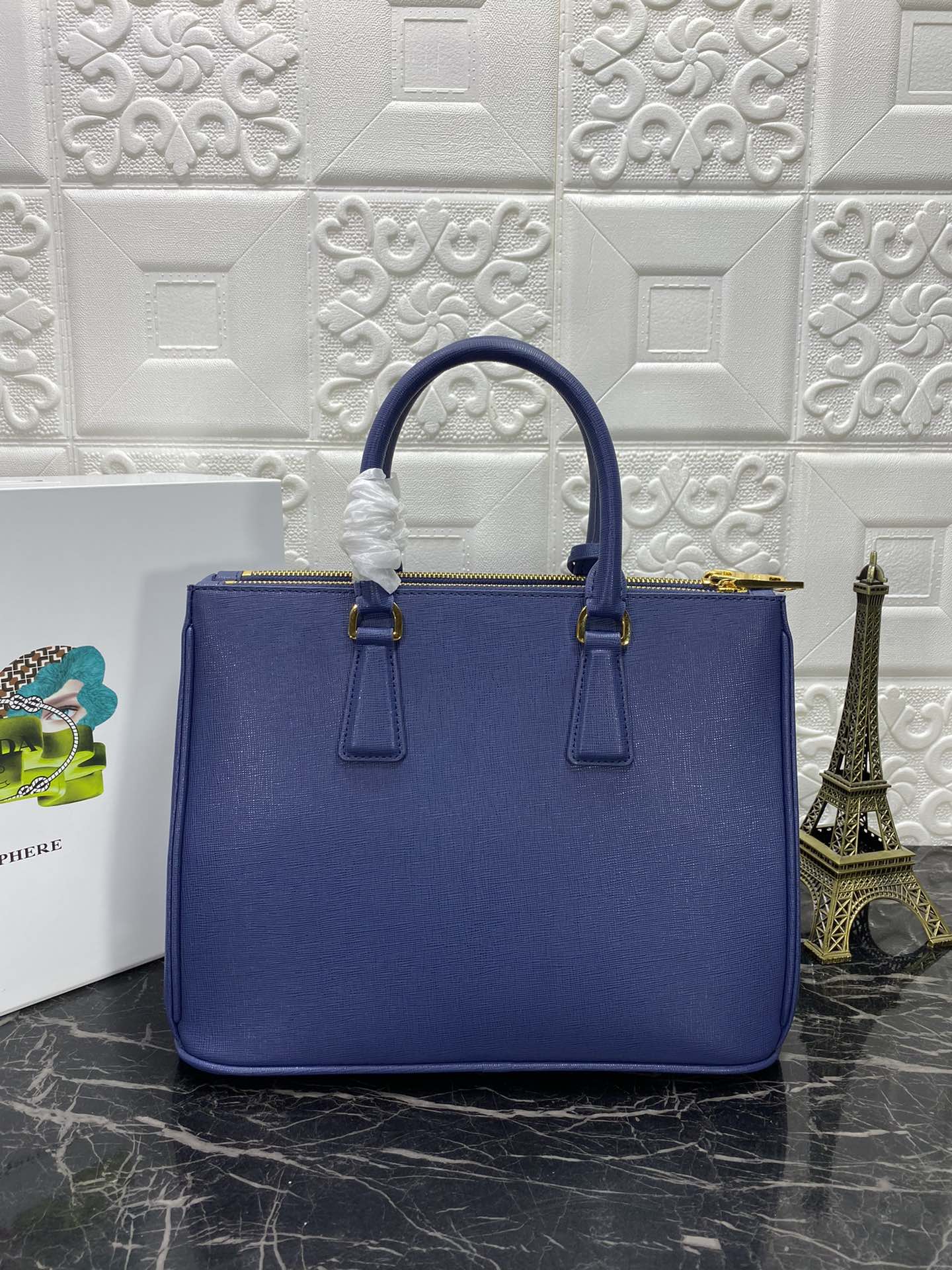 PRA GALLERIA 32 BAG IN NAVY BLUE SAFFIANO LEATHER