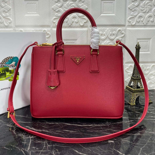 PRA GALLERIA 32 BAG IN CHERRY RED SAFFIANO LEATHER