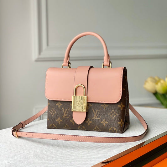 LOCKY BB 21 IN BROWN MONOGRAM CANVAS AND PEACH CALFSKIN GOLD BUCKLE