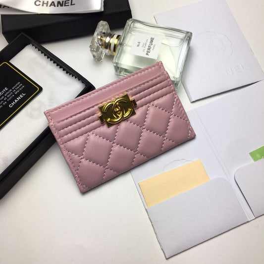 CC BOY CARD HOLDER 11.2 BABY PINK CALFSKIN GOLD ICON