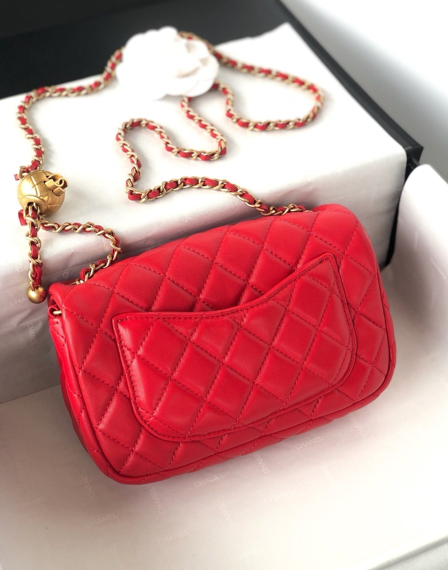 MINI RECTANGLE CLASSIC FLAP BAG 20CM RED LAMBSKIN GOLD HARDWARE