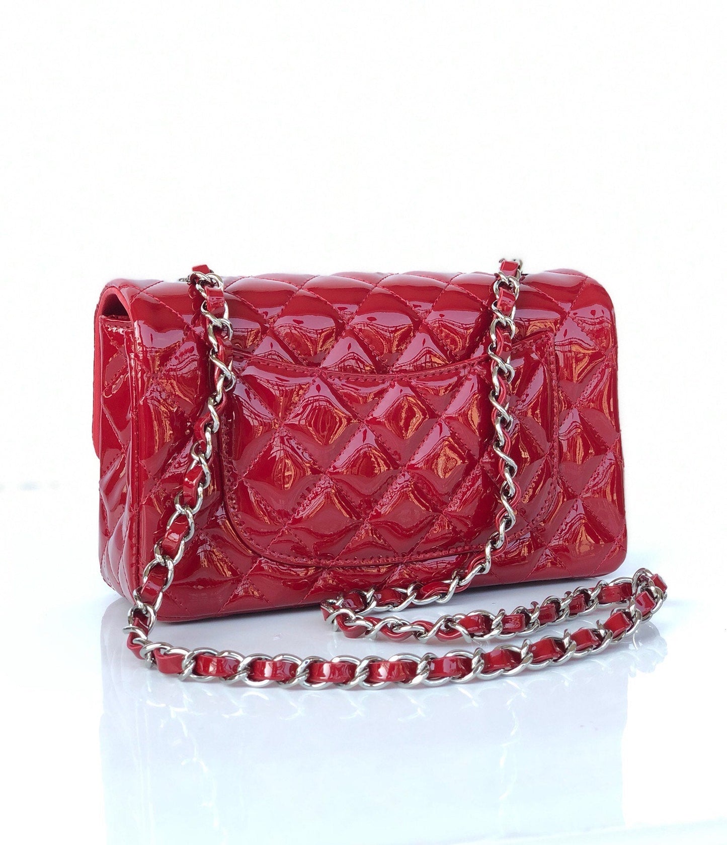 MINI RECTANGLE FLAP BAG 20CM RED PATENT CALFSKIN SILVER HARDWARE