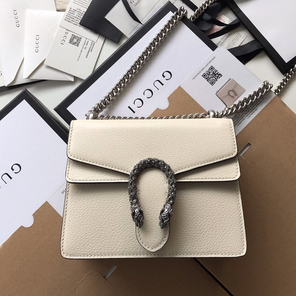 DYONYSUS SHOULDER BAG 20 IN WHITE CALFSKIN SILVER HARDWARE