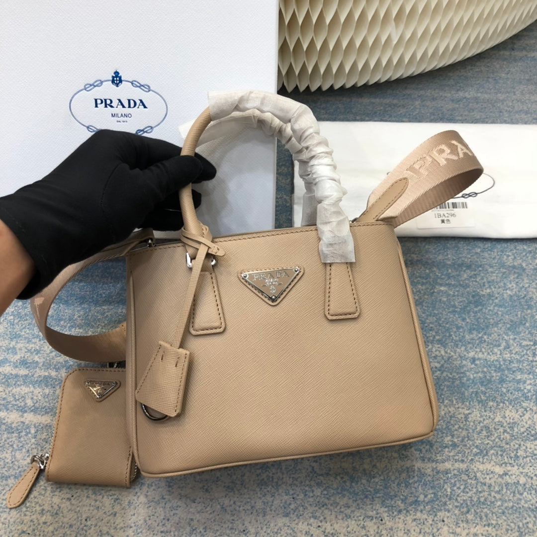 PRA MINI 23 BAG IN TAN BEIGE SAFFIANO LEATHER