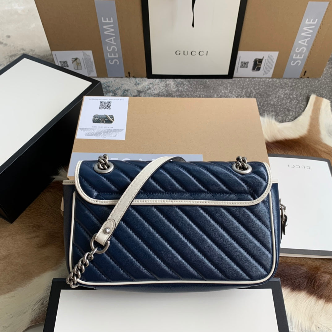 GG MARMONT MEDIUM 26 HANDBAG IN MIDNIGHT BLUE CALFSKIN