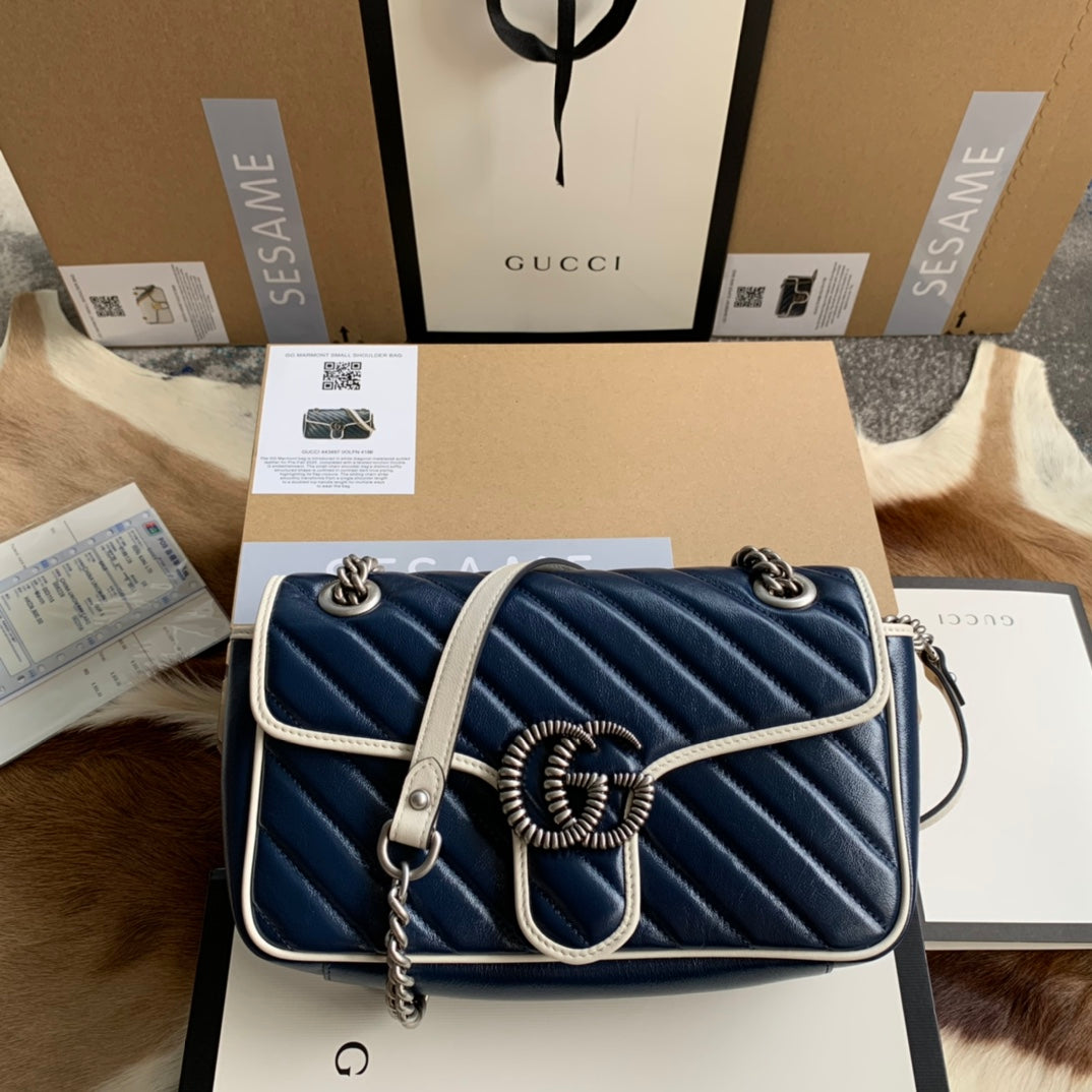 GG MARMONT MEDIUM 26 HANDBAG IN MIDNIGHT BLUE CALFSKIN