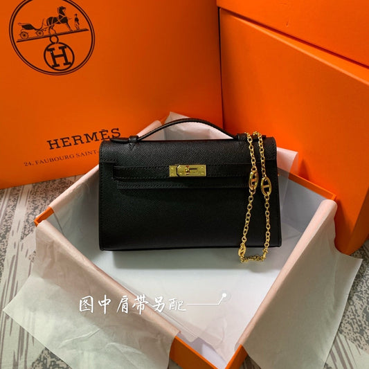 HM KELLY MINI POCHETTE 22 BLACK CALFSKIN