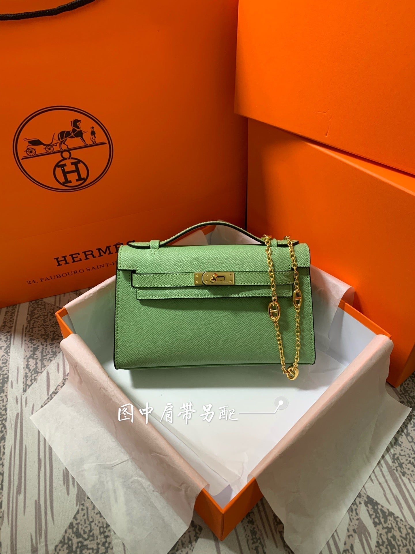 HM KELLY MINI POCHETTE 22 GREEN CALFSKIN