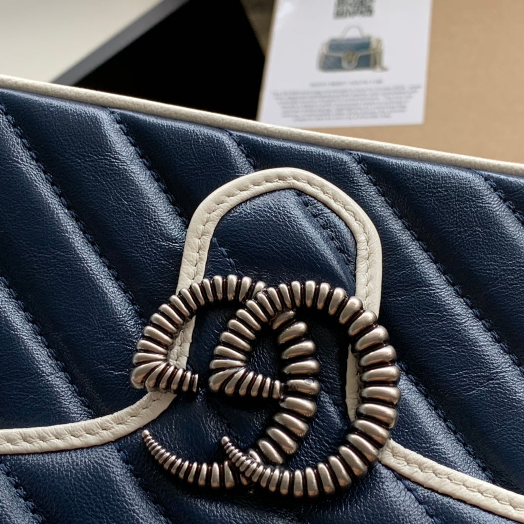 GG MARMONT MINI 21 HANDBAG IN MIDNIGHT BLUE CALFSKIN