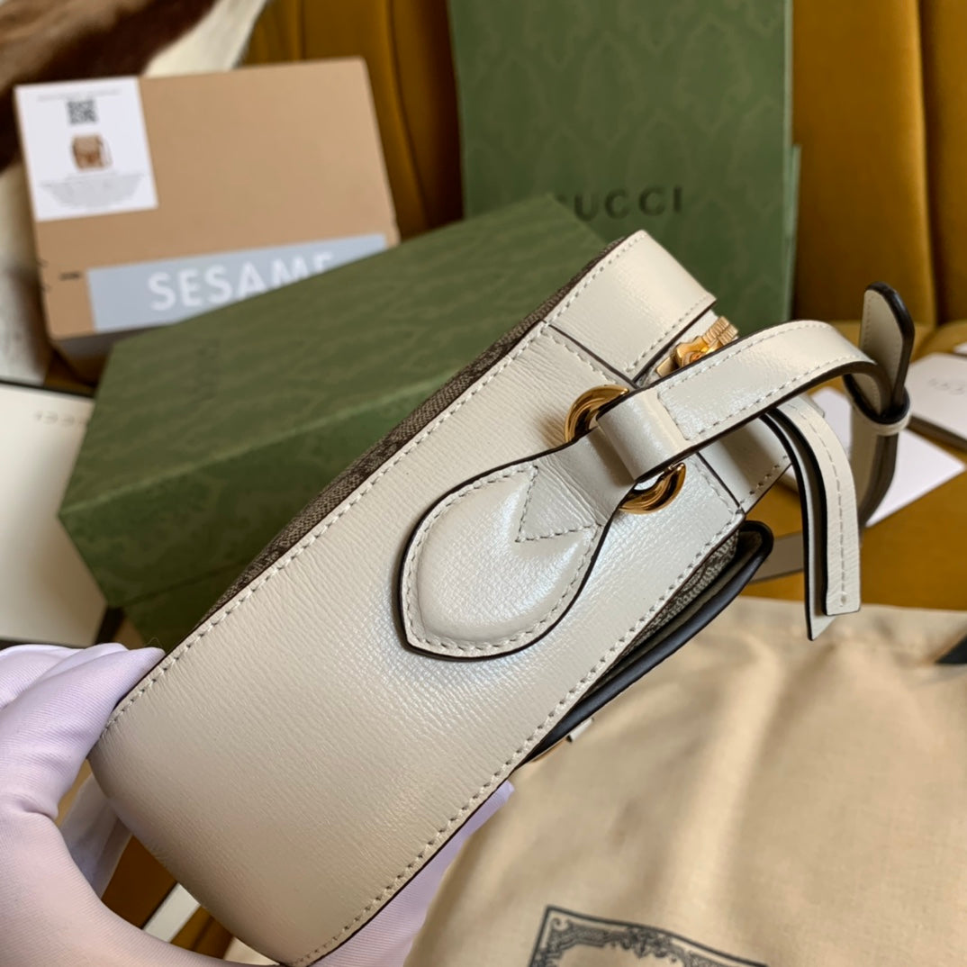 HORSEBIT 1955 HANDBAG 22 BROWN CANVAS AND WHITE CALFSKIN