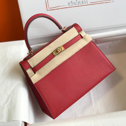 HM KELLY 32CM BAG IN BERRY CALFSKIN GOLD HARDWARE