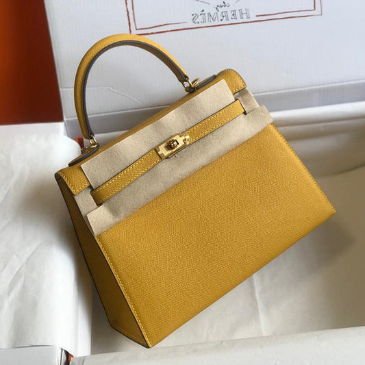 HM KELLY 32CM BAG IN YELLOW CALFSKIN GOLD HARDWARE