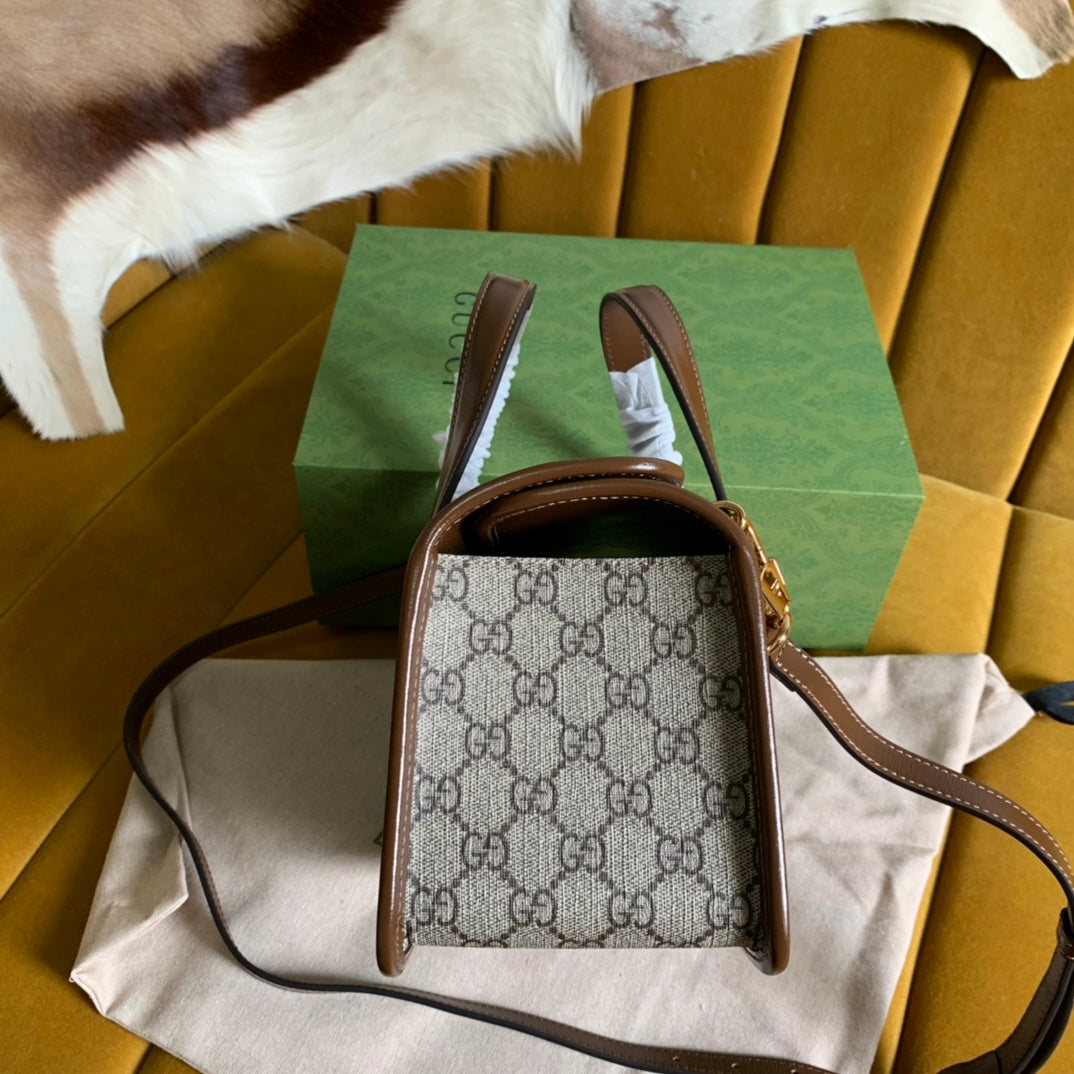 GG HORSEBIT 1955 MINI 23 BAG IN BEIGE CANVAS AND BROWN CALFSKIN