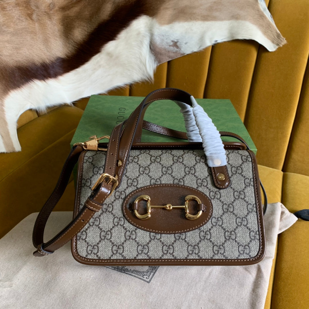 GG HORSEBIT 1955 MINI 23 BAG IN BEIGE CANVAS AND BROWN CALFSKIN