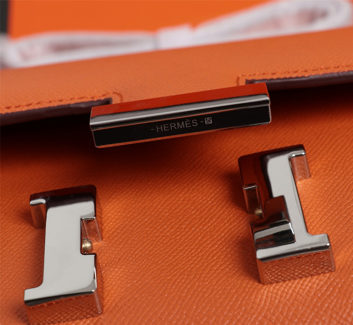 HM CONSTANCE BAGS 22 ORANGE LAMBSKIN SILVER BUCKLE