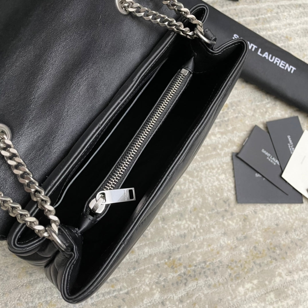 LOULOU SMALL 25 IN BLACK LAMBSKIN SILVER HARDWARE