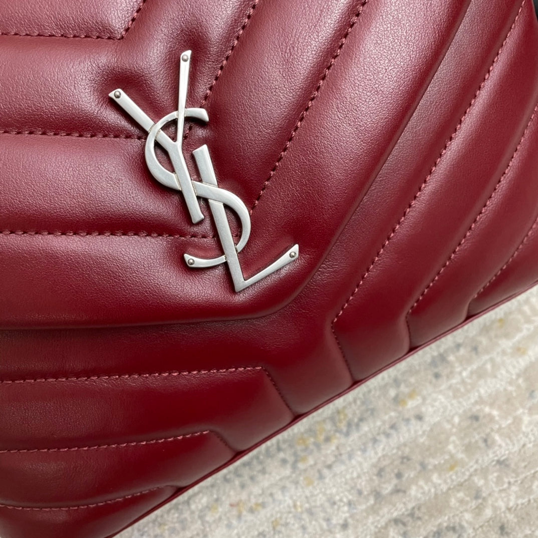 LOULOU SMALL 25 IN BURGUNDY RED LAMBSKIN SILVER HARDWARE