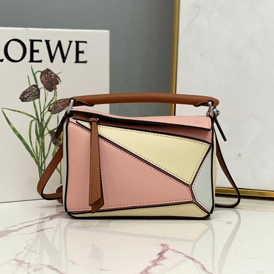 LOE MINI 18 PUZZLE BAG IN LIGHT PINK MIX YELLOW CALFSKIN