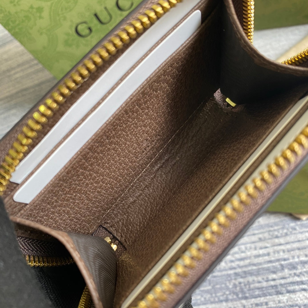 OPHIDIA GG 11 WALLET IN BEIGE AND EBONY CANVAS