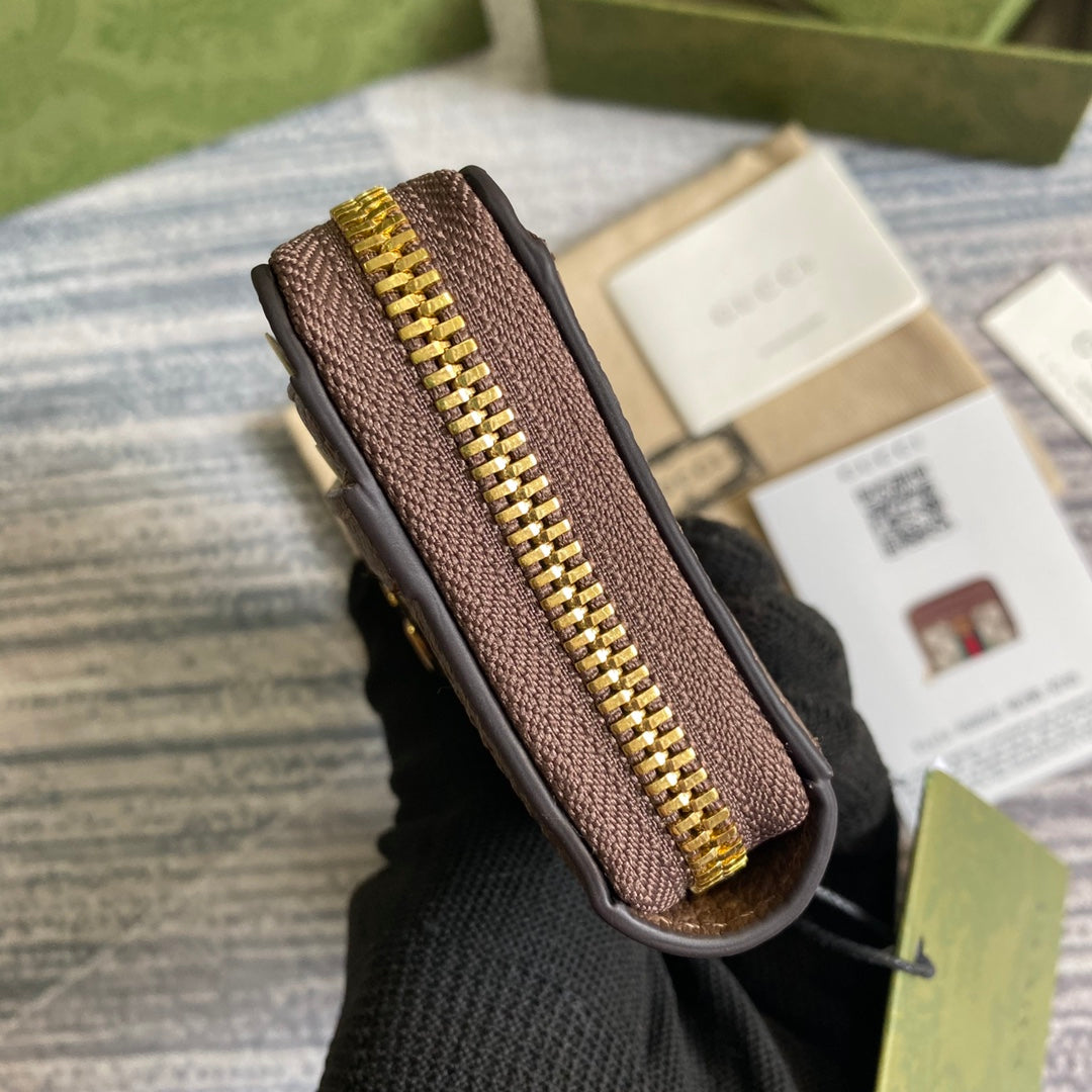 OPHIDIA GG 11 WALLET IN BEIGE AND EBONY CANVAS