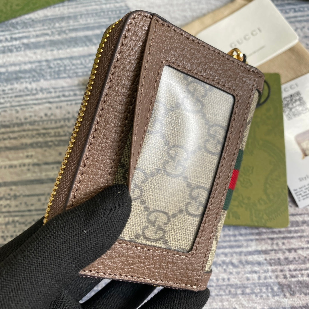 OPHIDIA GG 11 WALLET IN BEIGE AND EBONY CANVAS