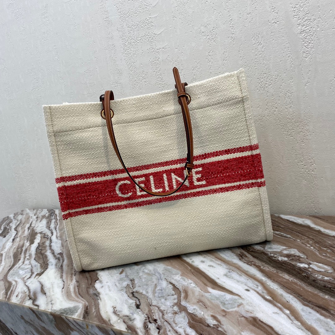 CANVAS TOTE 43 WHITE/RED DENIM