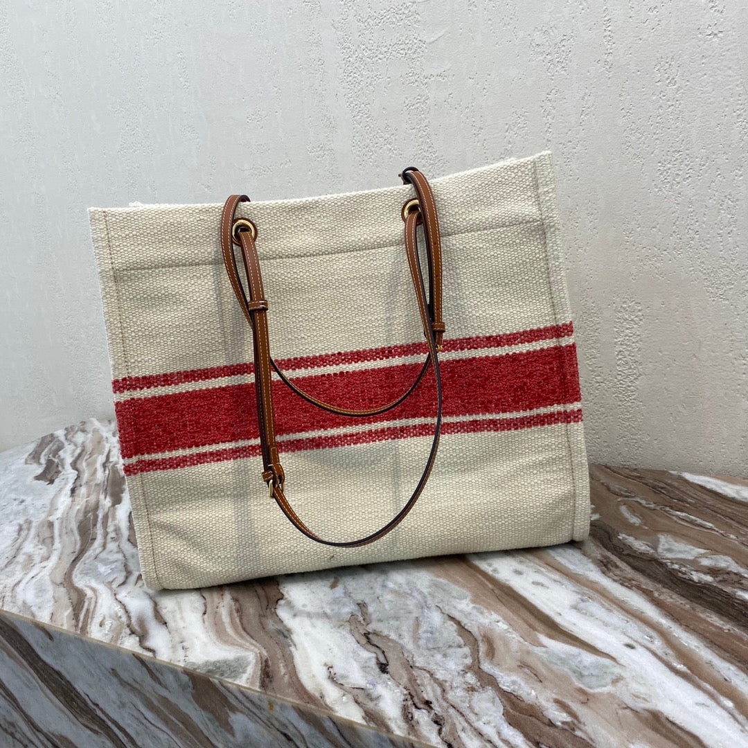 CANVAS TOTE 43 WHITE/RED DENIM